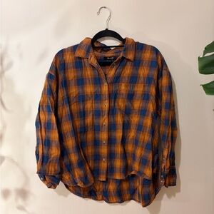 Madewell Orange and Blue Plaid Shirt